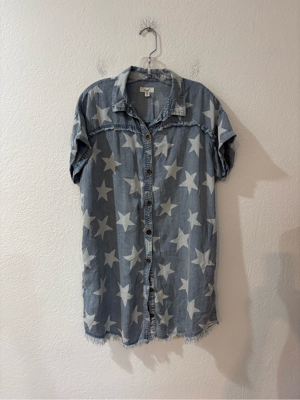 Easel Chambray Star Print Shirt Dress